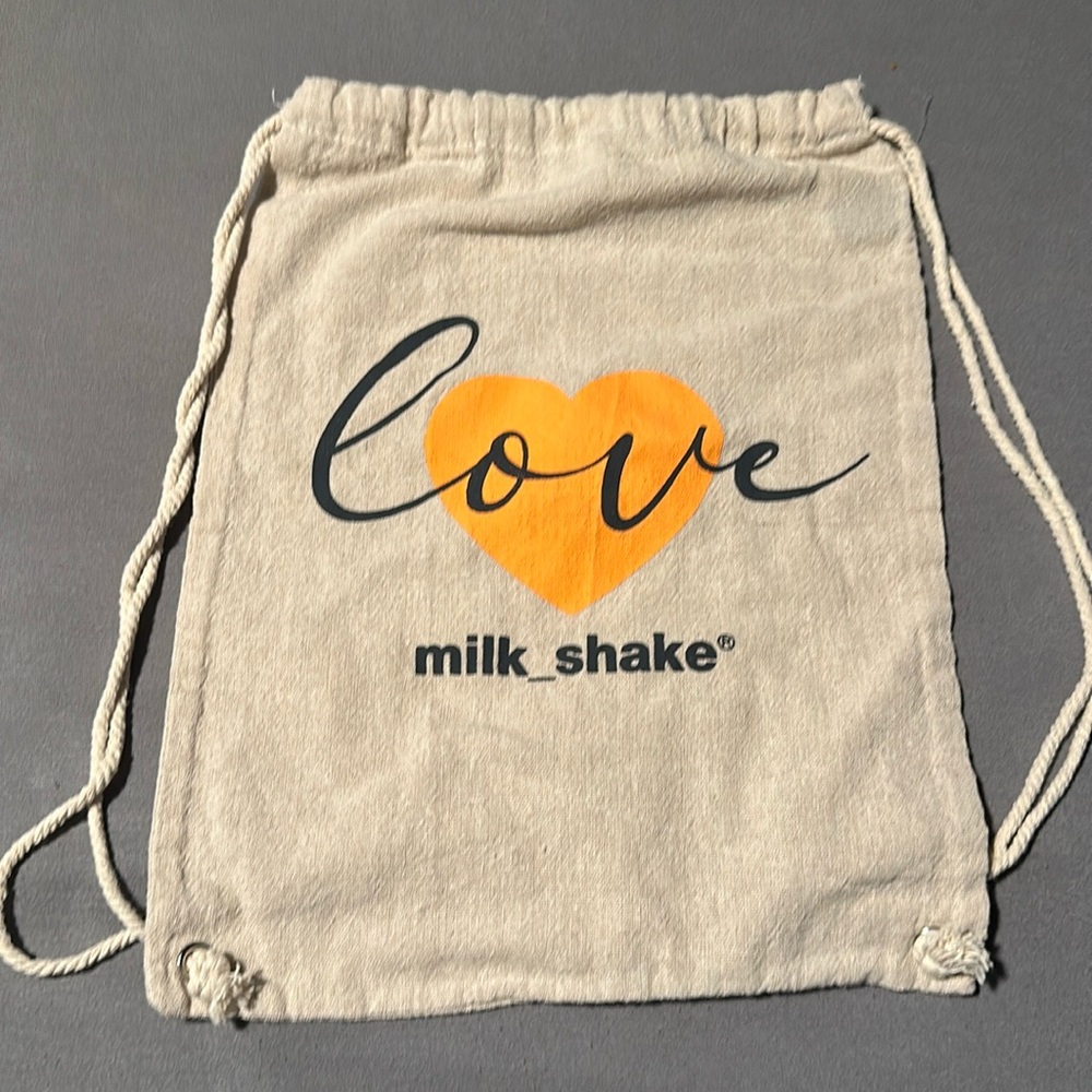 Milk_shake Love Logo Cotton Canvas Drawstring Backpack Gym Shoe Bag